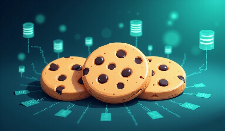 Illustration of browser cookies, small digital files representing website data storage