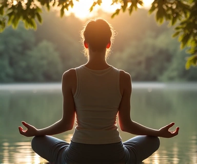 Person meditating in a peaceful setting, calm, serene, no text