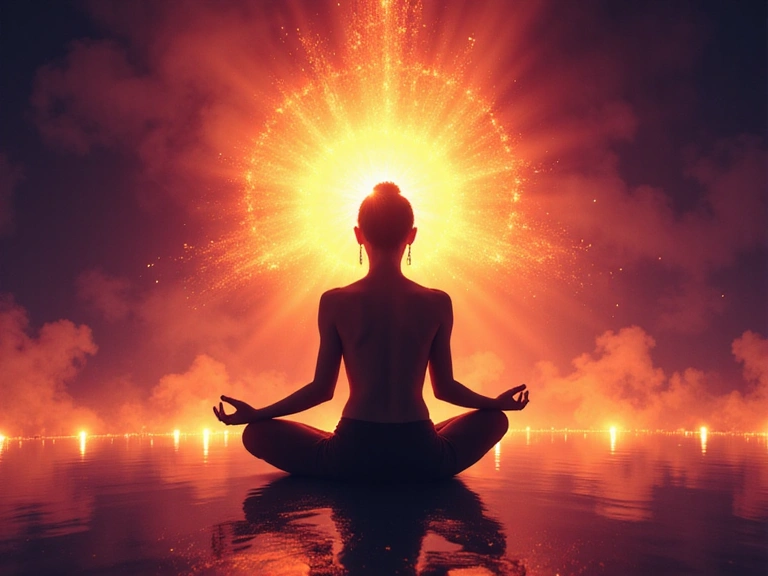 Vibrant image of a person meditating with a glow around them, no text