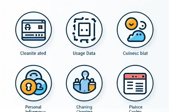 Illustration of data collection with various icons representing personal information and cookies