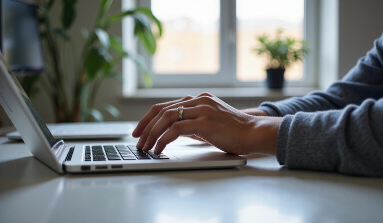 Image of a person typing on a laptop, symbolizing contact and communication